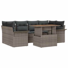 vidaXL Set di divani da giardino a 7 pezzi con cuscini in rattan grigio e acacia