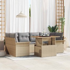 vidaXL Set di divani da giardino da 7 pezzi con cuscini beige in rattan sintetico e acacia