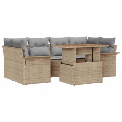 vidaXL Set di divani da giardino da 7 pezzi con cuscini beige in rattan sintetico e acacia