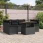 vidaXL Set di divani da giardino 7 pezzi con cuscini in rattan polyrattan nero e legno di acacia