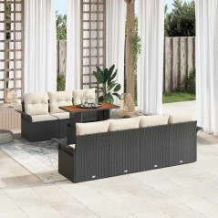 vidaXL Set Divano da Giardino 8 Pezzi con Cuscini Neri in Rattan Sintetico Acacia