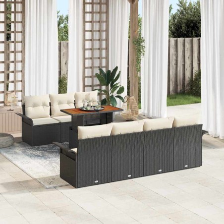 vidaXL Set Divano da Giardino 8 Pezzi con Cuscini Neri in Rattan Sintetico Acacia