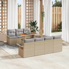 vidaXL Set di divani da giardino 8 pezzi con cuscini beige in rattan sintetico e legno di acacia