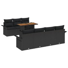 vidaXL Set Divano da Giardino in 8 Pezzi con Cuscini Neri in Rattan Sintetico Acacia