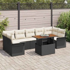 vidaXL Set di divani da giardino da 8 pezzi con cuscini in rattan nero e legno di acacia