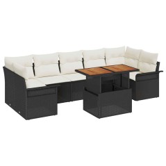 vidaXL Set di divani da giardino da 8 pezzi con cuscini in rattan nero e legno di acacia