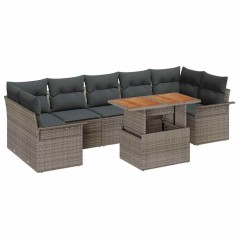 vidaXL Set giardino 8 pezzi con cuscini in polirattan grigio, legno di acacia