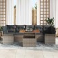 vidaXL Set giardino 8 pezzi con cuscini in polirattan grigio, legno di acacia