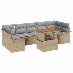 vidaXL Set da giardino di divani 8 pezzi con cuscini beige in polirattan e legno di acacia