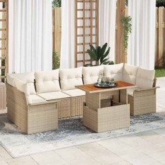 vidaXL Set di divani da giardino da 8 pezzi con cuscini beige in polirattan e legno d'acacia