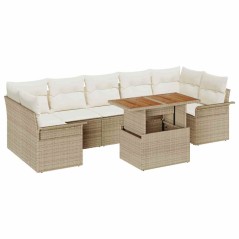 vidaXL Set di divani da giardino da 8 pezzi con cuscini beige in polirattan e legno d'acacia