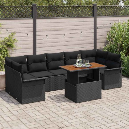vidaXL Set divano da giardino 8 pezzi con cuscini in rattan neri e acacia