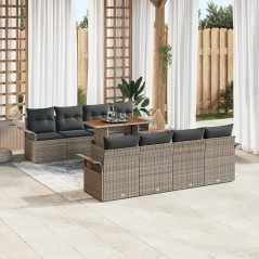 vidaXL Set di divani da giardino 9 pezzi con cuscini grigi in rattan sintetico e acacia