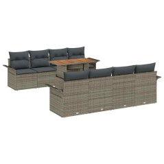 vidaXL Set di divani da giardino 9 pezzi con cuscini grigi in rattan sintetico e acacia
