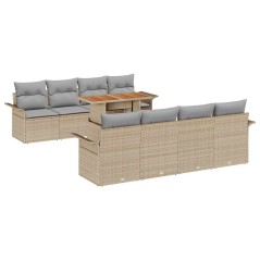 vidaXL Set da giardino 9 pezzi con cuscini beige in rattan sintetico e legno di acacia