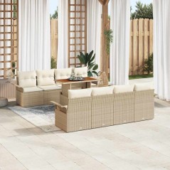 vidaXL Set di divani da giardino da 9 pezzi con cuscini beige in rattan sintetico e acacia.