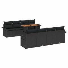 vidaXL Set da Giardino 9 Pezzi con Cuscini Neri in Rattan Sintetico e Acacia