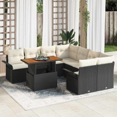 vidaXL Set da giardino da 9 pezzi con cuscini in rattan sintetico nero e acacia