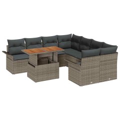 vidaXL Set di divani da giardino da 9 pezzi con cuscini grigi in polyrattan e acacia