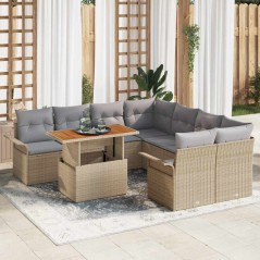 vidaXL Set da Giardino: 9 Pezzi con Cuscini Beige in Rattan Sintetico e Acacia