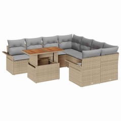vidaXL Set da Giardino: 9 Pezzi con Cuscini Beige in Rattan Sintetico e Acacia