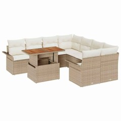 vidaXL Set di divani da giardino da 9 pezzi con cuscini beige in polyrattan e legno di acacia