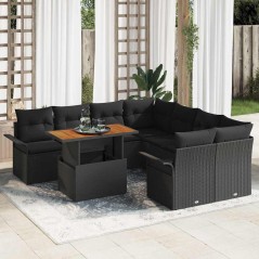 vidaXL Set da Giardino 9 Pezzi con Cuscini Neri in Rattan Sintetico e Acacia