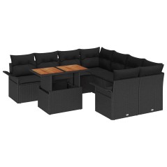 vidaXL Set da Giardino 9 Pezzi con Cuscini Neri in Rattan Sintetico e Acacia