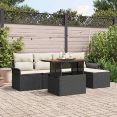 vidaXL Set pranzo giardino con cuscini, 6 pezzi in rattan e poliestere nero, struttura in acacia.
