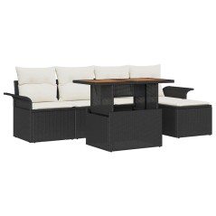 vidaXL Set pranzo giardino con cuscini, 6 pezzi in rattan e poliestere nero, struttura in acacia.