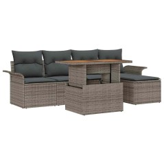 vidaXL Set da pranzo da giardino vitaXL con cuscini, 6 pezzi in rattan grigio e acacia.