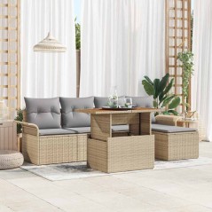 vidaXL Set da pranzo per giardino da 6 pezzi con cuscini in rattan poliestere beige e legno di acacia