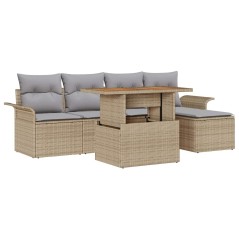 vidaXL Set da pranzo per giardino da 6 pezzi con cuscini in rattan poliestere beige e legno di acacia