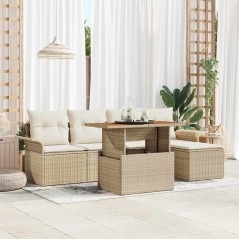 vidaXL Set Pranzo Giardino 6 Pezzi con Cuscini in Rattan e Poliestere Beige e Acacia