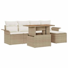 vidaXL Set Pranzo Giardino 6 Pezzi con Cuscini in Rattan e Poliestere Beige e Acacia