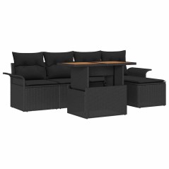 vidaXL Set da Pranzo da Giardino - 6 Pezzi con Cuscini in Rattan Sintetico Nero e Acacia