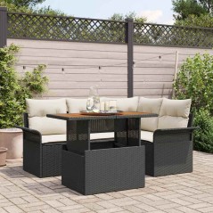 vidaXL Set da Pranzo da Giardino in 5 Pezzi con Cuscini in Rattan Nero e Acacia