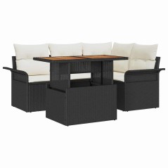 vidaXL Set da Pranzo da Giardino in 5 Pezzi con Cuscini in Rattan Nero e Acacia