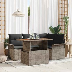 vidaXL Set da Pranzo da Giardino con 5 Pezzi e Cuscini in Rattan Polyrattan Grigio Acacia
