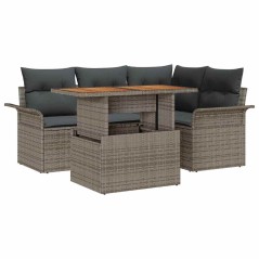 vidaXL Set da Pranzo da Giardino con 5 Pezzi e Cuscini in Rattan Polyrattan Grigio Acacia