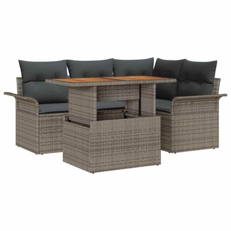 vidaXL Set da Pranzo da Giardino con 5 Pezzi e Cuscini in Rattan Polyrattan Grigio Acacia
