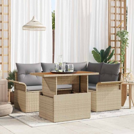 vidaXL Set da Pranzo da Giardino 5 Pezzi con Cuscini Beige in Rattan Sintetico e Acacia