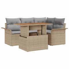 vidaXL Set da Pranzo da Giardino 5 Pezzi con Cuscini Beige in Rattan Sintetico e Acacia