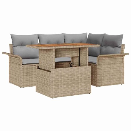 vidaXL Set da Pranzo da Giardino 5 Pezzi con Cuscini Beige in Rattan Sintetico e Acacia