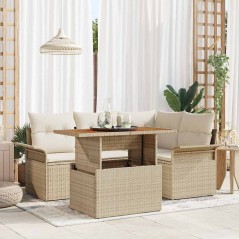 vidaXL Set da Pranzo da Giardino 5 Pezzi in Rattan Sintetico e Acacia con Cuscini Beige