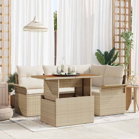 vidaXL Set da Pranzo da Giardino 5 Pezzi in Rattan Sintetico e Acacia con Cuscini Beige