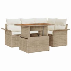 vidaXL Set da Pranzo da Giardino 5 Pezzi in Rattan Sintetico e Acacia con Cuscini Beige