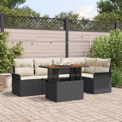 vidaXL Set da Pranzo da Giardino a 6 Pezzi con Cuscini in Rattan Polietilene Nero e Acacia