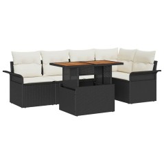 vidaXL Set da Pranzo da Giardino a 6 Pezzi con Cuscini in Rattan Polietilene Nero e Acacia