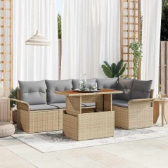 vidaXL Set da pranzo da giardino 6 pezzi con cuscini in rattan beige e legno di acacia